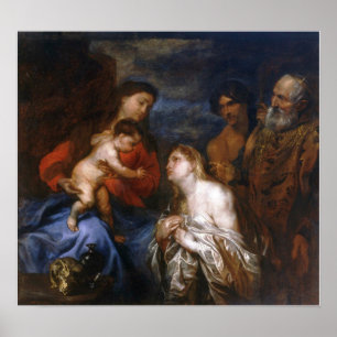 Poster Van Dyck - Vierge, Enfant avec repérage des pécheu