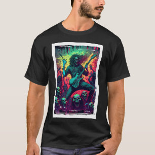 Poster van een deathmetalband met een gitarist te t-shirt