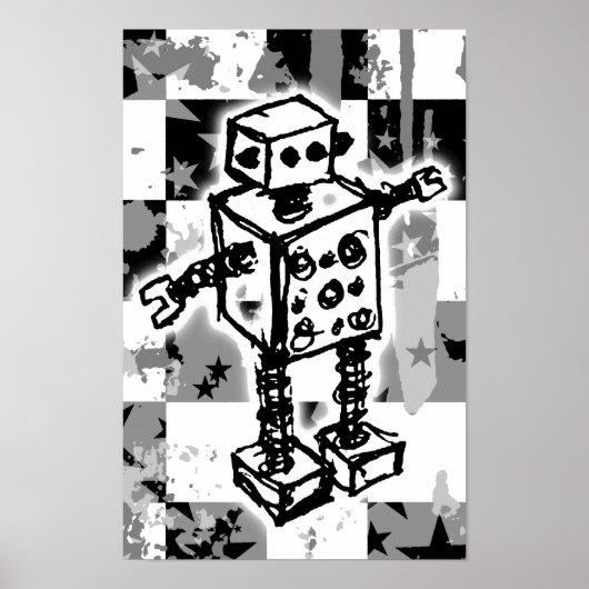 Poster van een geschetste robot (Voorkant)