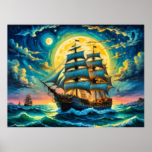 Poster van een zeilschip