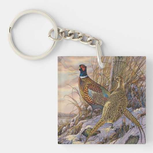 Poster van fazant Tapestry Triptych Button Sleutelhanger (voorkant)