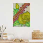 Poster van gitaar en Rozen (Keuken)
