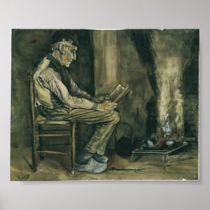 Poster Van Gogh - agriculteur s'asseyant au coin du feu,