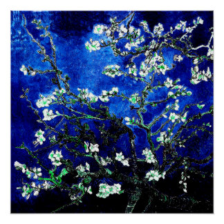 Poster Van Gogh Almond Blossoms bleu vert