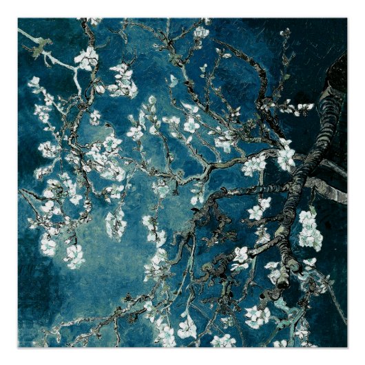Poster Van Gogh Almond Blossoms Dark Turquoise (Devant)