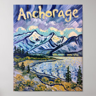Poster Van Gogh Anchorage Alaska Paysage peinture à l'hui