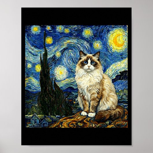 Poster Van Gogh Art Starry Night - Funny Ragdoll Cat Arti (Devant)