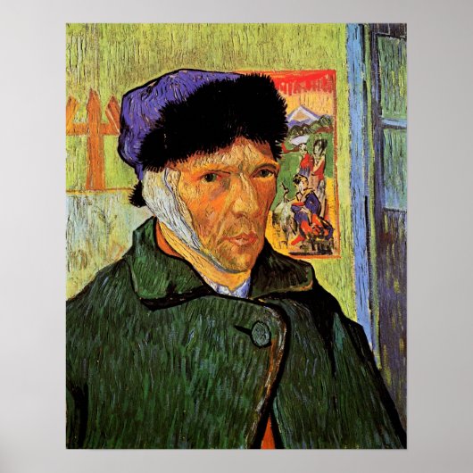 Poster Van Gogh ; Autoportrait avec l'oreille bandée (Devant)
