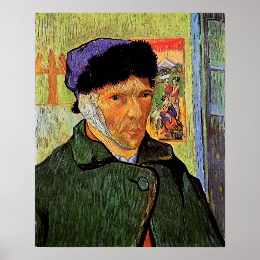 Poster Van Gogh ; Autoportrait avec l'oreille bandée (Devant)