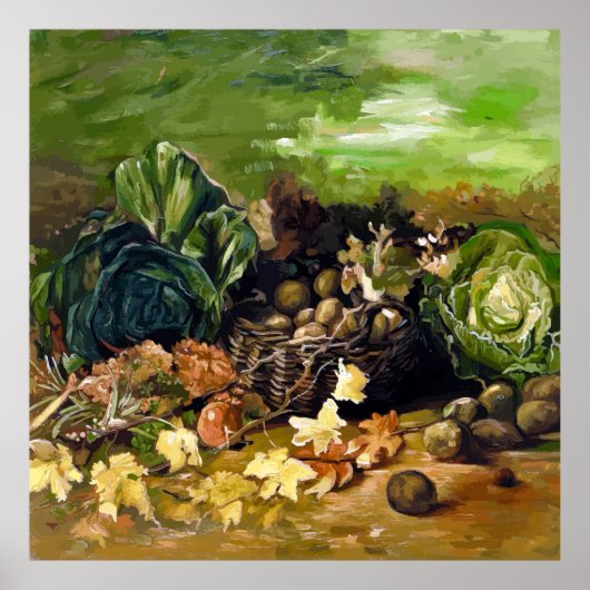 Poster Van Gogh Basket of Potatoes, Leaves, Vegetables (Devant)