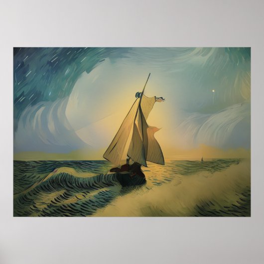 Poster Van Gogh Bateau marin dans l'océan (Devant)