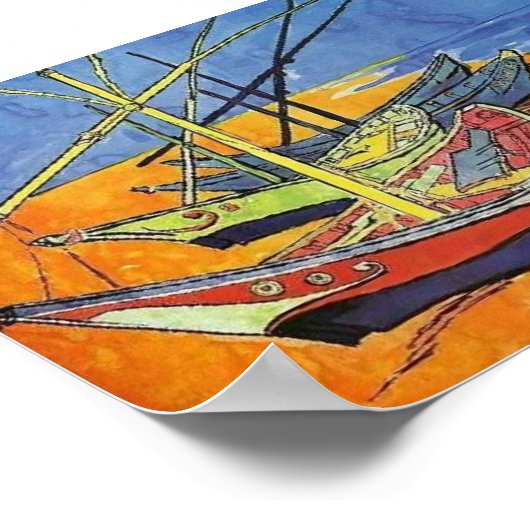 Poster Van Gogh - Bateaux de pêche sur la plage (Coin)