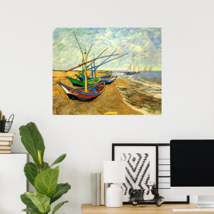 Poster Van Gogh Bateaux de pêche sur la plage de Saintes