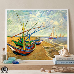 Poster Van Gogh Bateaux de pêche sur la plage de Saintes