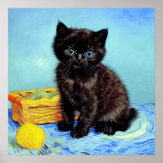 Poster Van Gogh Black Kitten avec fils (Devant)