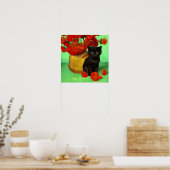 Poster Van Gogh Black Kitten Fleurs rouges (Cuisine)