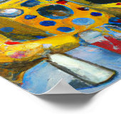 Poster Van Gogh boit du café avec un robot clown (Coin)