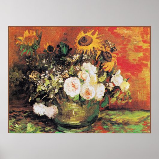 Poster Van Gogh - Bowl avec tournesol, Rose... (Devant)