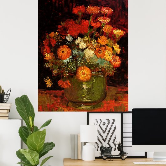 Poster Van Gogh - Bowl avec Zinnias (Bureau à domicile)