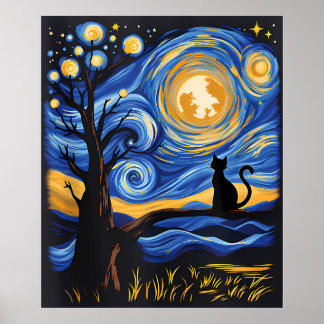 Poster van Gogh Cat Art