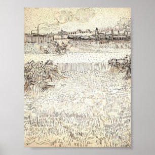 Poster Van Gogh - champ de blé avec des gerbes et Arles
