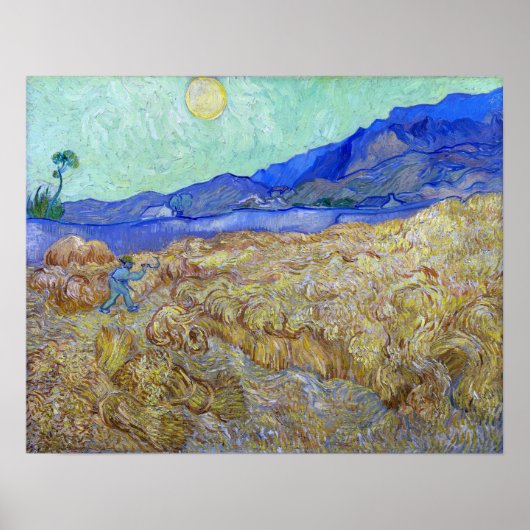 Poster Van Gogh - Champ de blé avec un moissonneur (Devant)