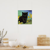 Poster Van Gogh Chat noir Fleurs jaunes (Cuisine)