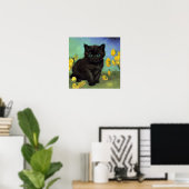 Poster Van Gogh Chat noir Fleurs jaunes (Bureau à domicile)