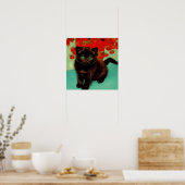 Poster Van Gogh Chat noir Fleurs rouges (Cuisine)