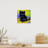 Poster Van Gogh Chat noir Fleurs violettes (Cuisine)
