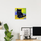 Poster Van Gogh Chat noir Fleurs violettes (Bureau à domicile)