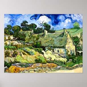 Poster Van Gogh - Cottages de chaume à Cordeville