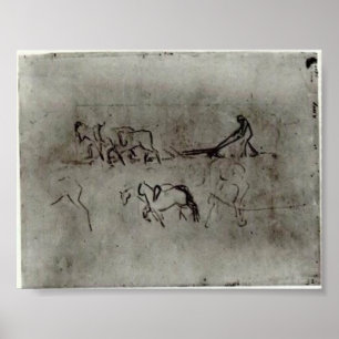 Poster Van Gogh - croquis de paysan labourant avec des