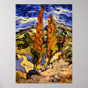 Poster Van Gogh - Deux peupliers sur une colline - 1889