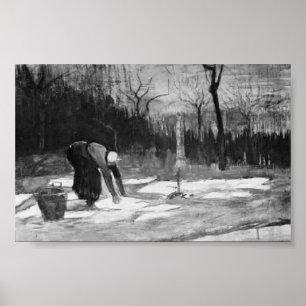 Poster Van Gogh - femme étendant la blanchisserie sur un