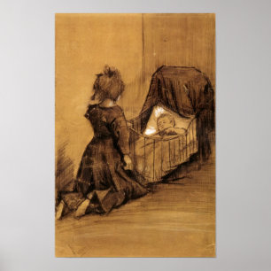 Poster Van Gogh - fille se mettant à genoux par un