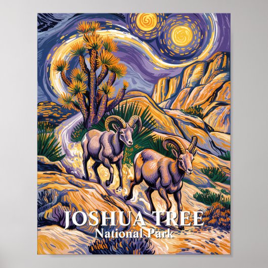 Poster Van Gogh Joshua Tree Wildlife Sheep & Custom Text (Devant)