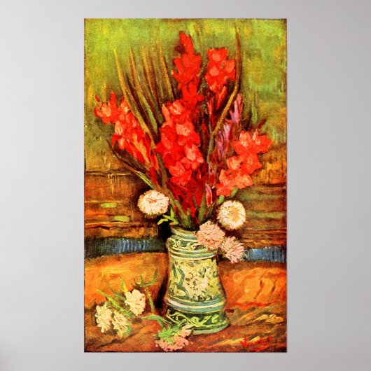 Poster Van Gogh - La vie morte avec des gladiolas rouges (Devant)