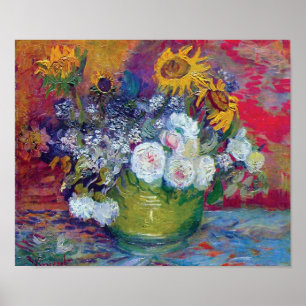 Poster Van Gogh - Nature morte avec roses et tournesols