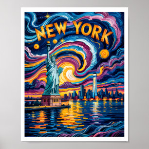 Poster Van Gogh Nuit étoilée Art New York Liberté Skyline