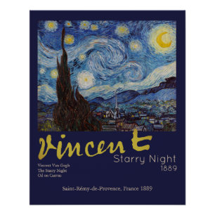 Poster Van Gogh Nuit étoilée Vintage Bleu Chef-d'œuvre