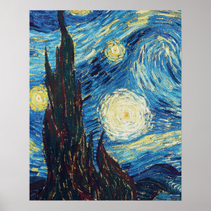 Poster Van Gogh Nuit étoilée Vintage Bleu Chef-d'œuvre