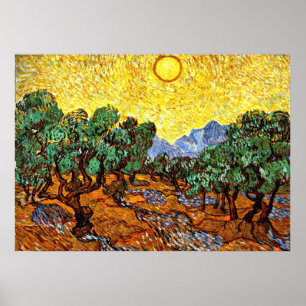 Poster Van Gogh - Oliviers au ciel jaune et au soleil