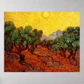 Poster Van Gogh Oliviers avec ciel jaune et soleil (Devant)