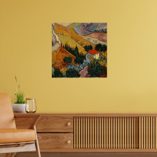 Poster Van Gogh - Paysage avec Maison et Plowman,