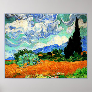 Poster Van Gogh peinture, Wheatfield avec Cypress Tree