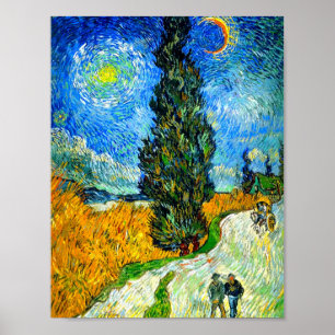 Poster Van Gogh Road avec Cypress et Star