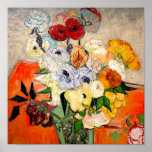 Poster Van Gogh Roses and Anemones<br><div class="desc">Affiche mettant en vedette les Roses de peinture à fleurs de Vincent van Gogh et Anemones (1890). Un superbe assortiment de fleurs rouges,  blanches,  bleues,  oranges et jaunes sont disposées dans un vase vert. Un cadeau merveilleux pour les amateurs de post-impressionnisme et d'art hollandais.</div>