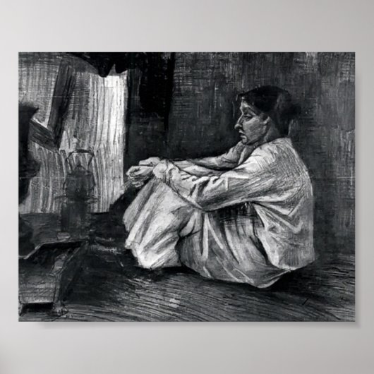 Poster Van Gogh - Sien avec Cigar assis sur le sol (Devant)