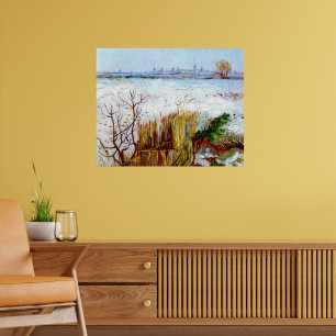 Poster Van Gogh-Snowy Paysage avec Arles en Arrière - pla